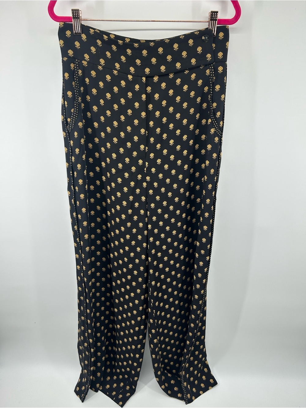 C/MEO Collective Black Pants with Gold Floral Dot Print